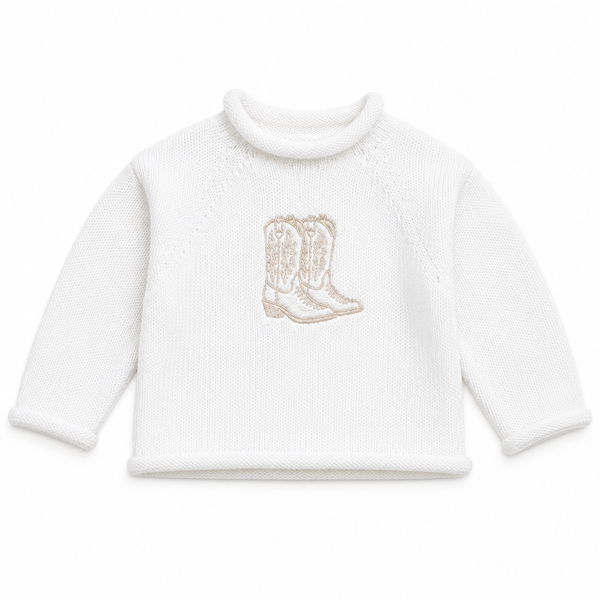 Darling Cowboy Boots Rollneck Sweater - Ivory