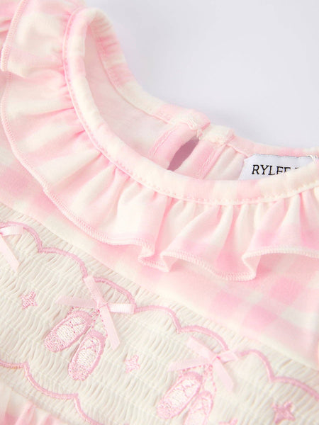 Pink Plaid Ruffle Ballet L/S Romper