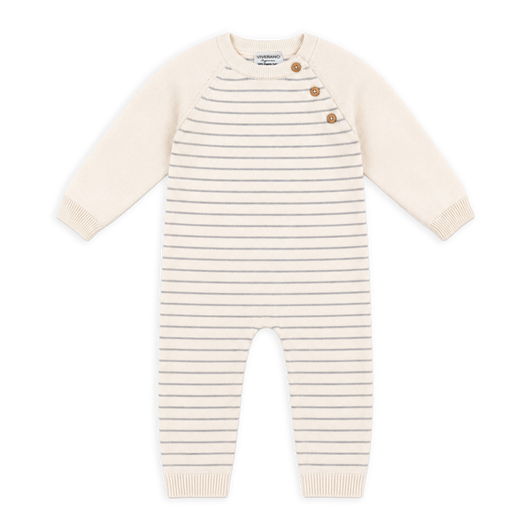 Milan Knit Baby Side Button Stripe Jumpsuit (Organic Cotton)