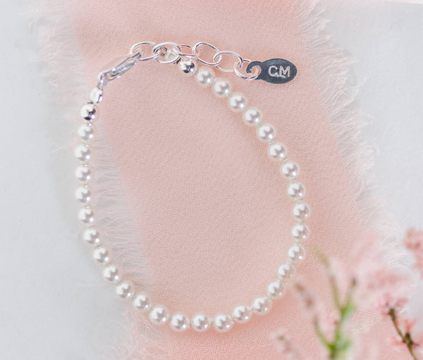 Girls Sterling Silver Pearl  Bracelet