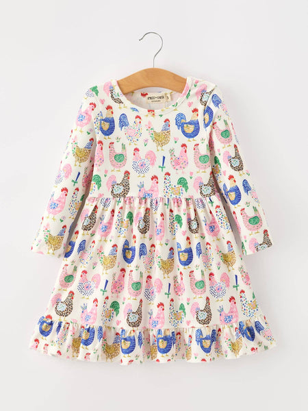 Fall Farm Chicken Twirl Dress