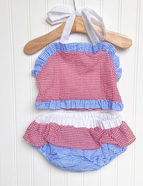 2pc Swimsuit Red & Blue Colorblock