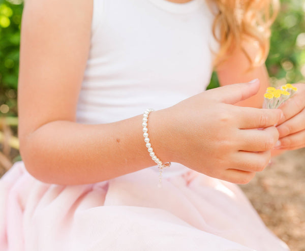 Girls Sterling Silver Pearl  Bracelet