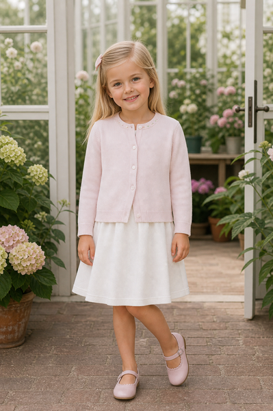 Cotton Cardigan Pink with Rosebuds