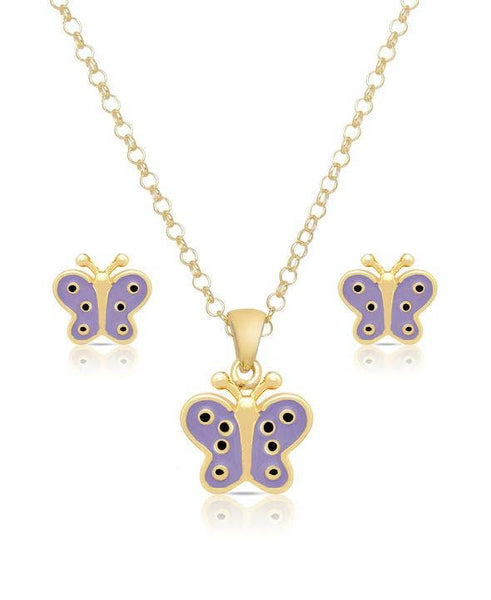 Butterfly Pendant And Stud Earrings Set