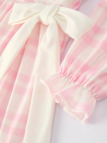 Pink Plaid Ruffle Ballet L/S Dress