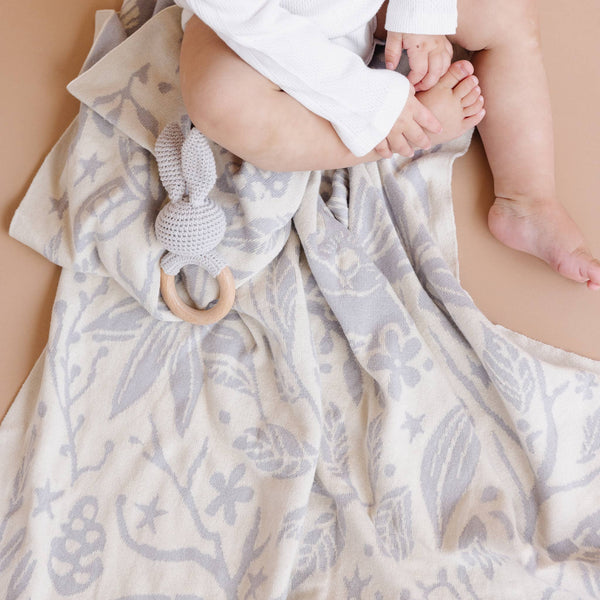 Teether Bunny Grey Cotton Rattle