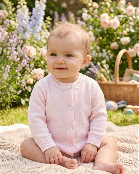 Cotton Cardigan Pink with Rosebuds