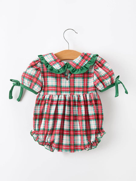 Christmas Tree Plaid Girls Romper