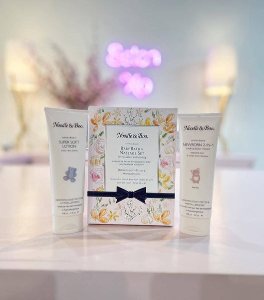Baby Bath & Massage Set, Creme Douce, Pink Flowers