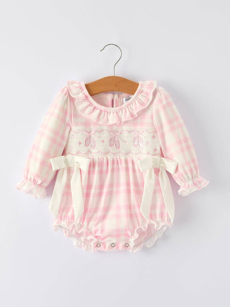 Pink Plaid Ruffle Ballet L/S Romper