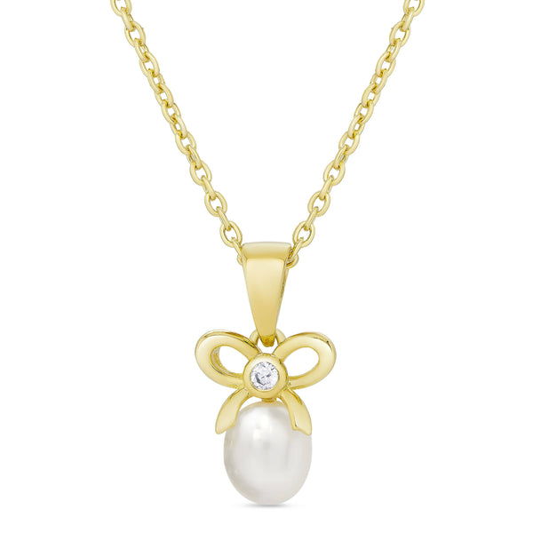 CZ Bow And Freshwater Pearl Pendant