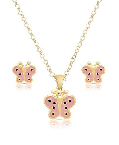 Butterfly Pendant And Stud Earrings Set