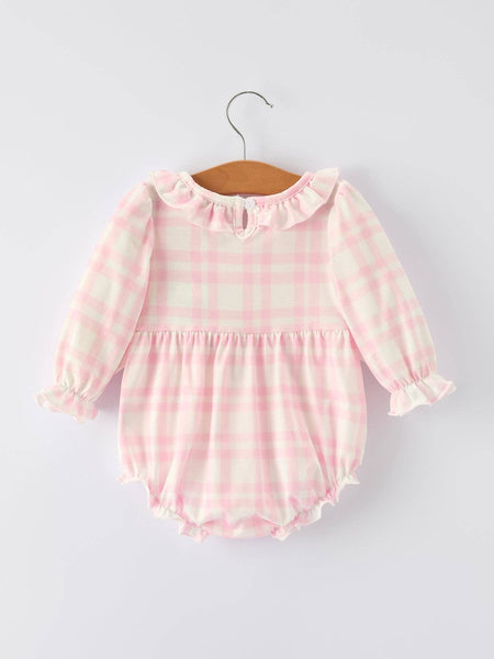 Pink Plaid Ruffle Ballet L/S Romper
