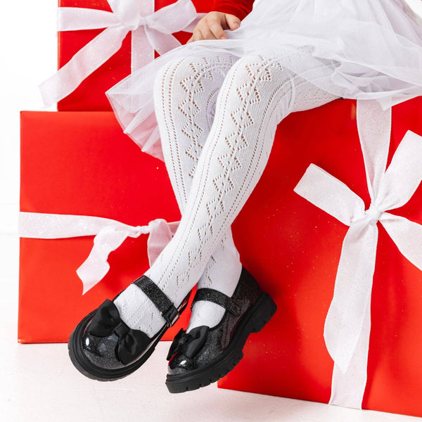 Fancy Knit Tights - White
