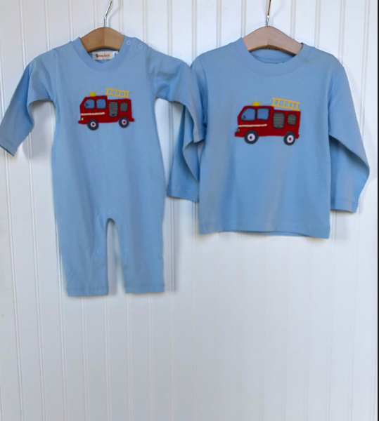 Firetruck on Powder Blue T Shirt