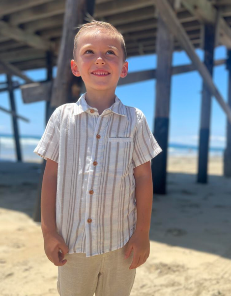 Newport Short Sleeve Tan/White