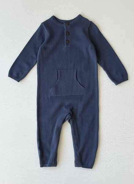 Sweater Knit Kangaroo Coverall Dusty Blue