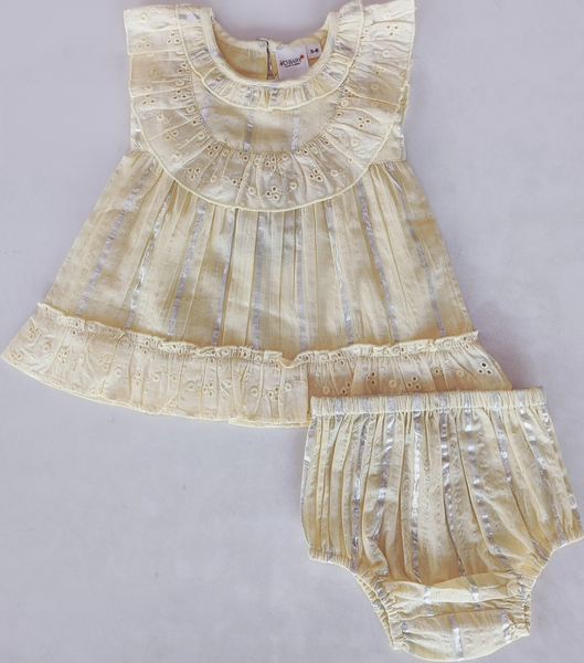 Yellow Lurez Neck Dress Set