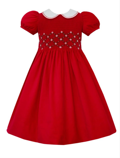 Red Corduroy Christmas Dress - White Collar