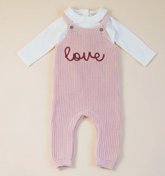 Pink LOVE Knit Overall Set