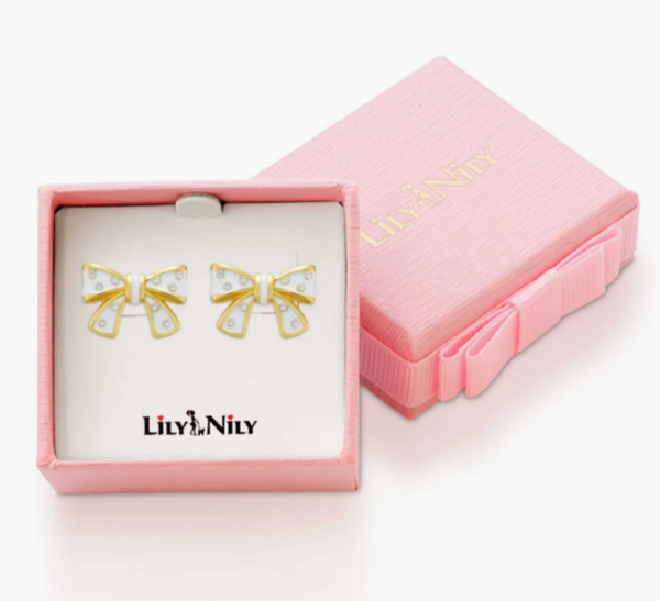 Lily Nily Bow CZ Earrings-White