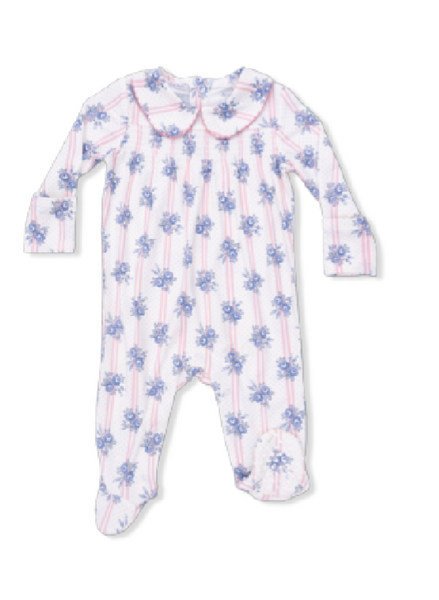 Striped Roses Smocked Footie