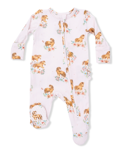 Pink Ponies Ruffle Footie