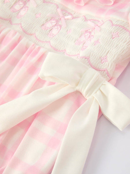 Pink Plaid Ruffle Ballet L/S Romper