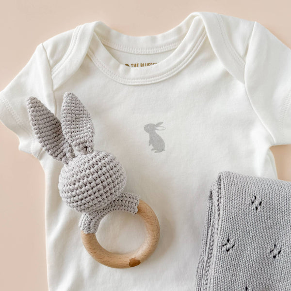 Teether Bunny Grey Cotton Rattle