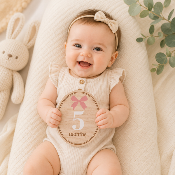 Bow Wooden Monthly Milestone Photo Props Discs