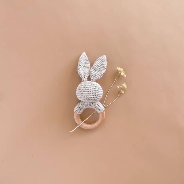 Teether Bunny Grey Cotton Rattle
