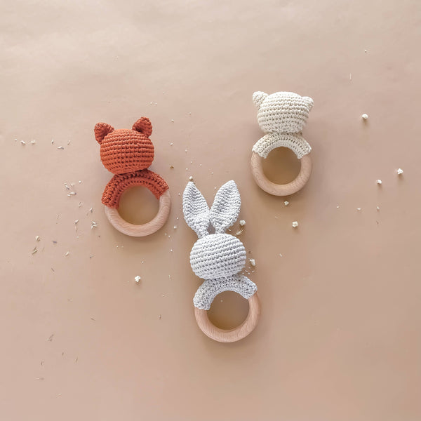 Teether Bunny Grey Cotton Rattle