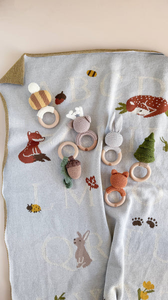 Teether Bunny Grey Cotton Rattle