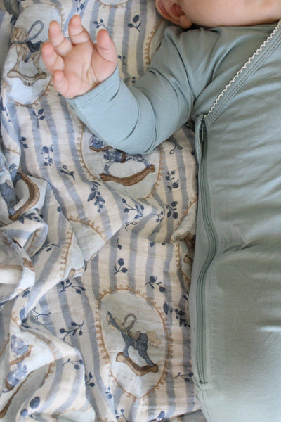Blue Rocking Horse Muslin Blanket