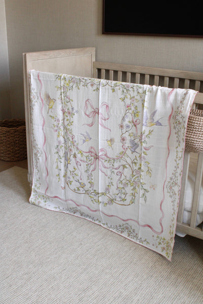 Rose Ribbon Garden Muslin Blanket