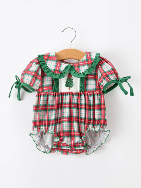 Christmas Tree Plaid Girls Romper