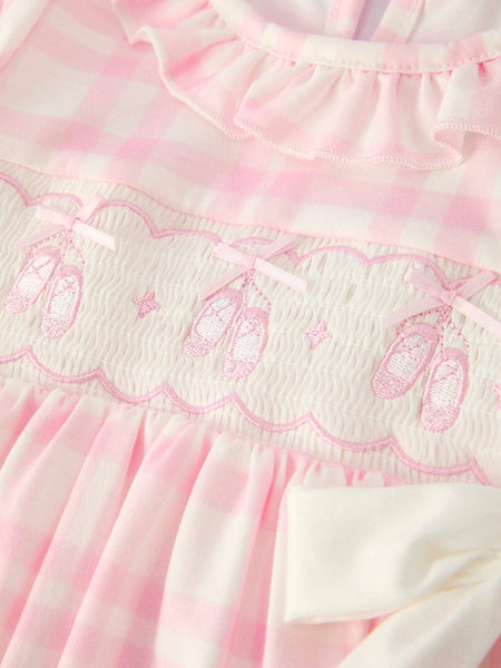 Pink Plaid Ruffle Ballet L/S Dress