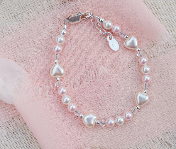 Girls Sterling Silver Heart Bracelet,