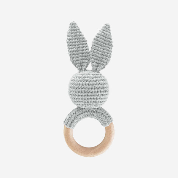 Teether Bunny Grey Cotton Rattle