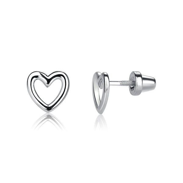 Sterling Silver Screw-Back Hollow Heart Earrings