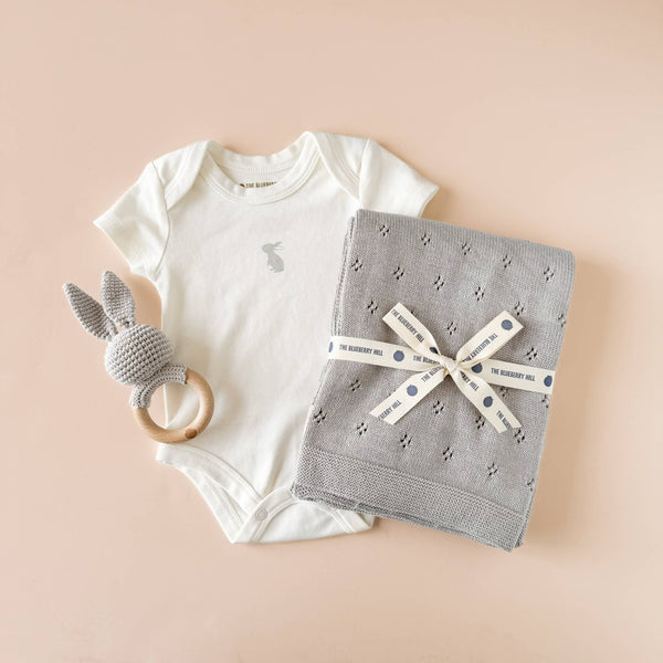 Teether Bunny Grey Cotton Rattle
