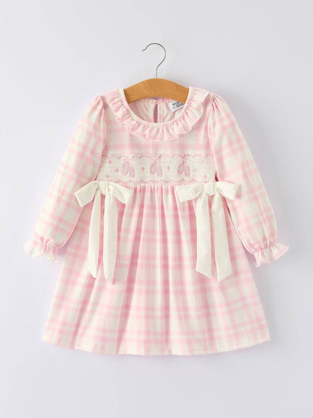 Pink Plaid Ruffle Ballet L/S Dress
