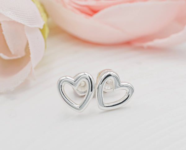 Sterling Silver Screw-Back Hollow Heart Earrings