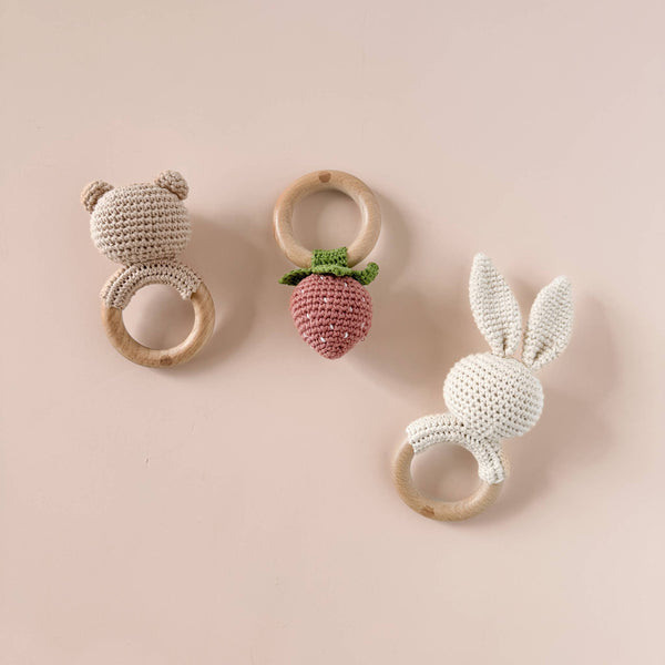 Teether Bear Brown Rattle