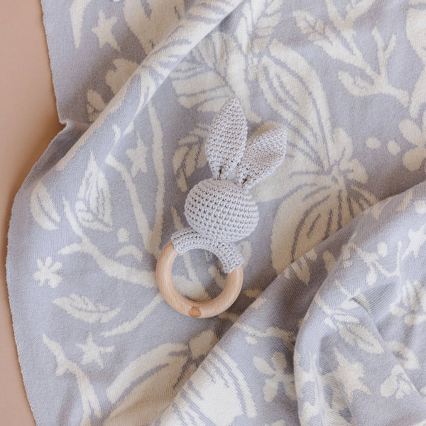 Teether Bunny Grey Cotton Rattle