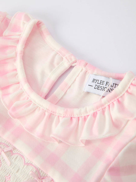 Pink Plaid Ruffle Ballet L/S Dress
