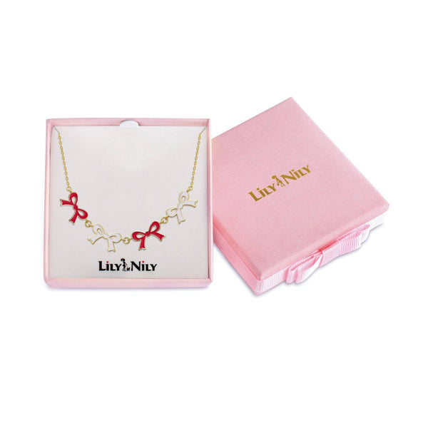 Flat Bow Link Necklace (Red/White)