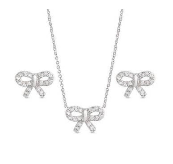 Bow Cz Necklace and Earring Set