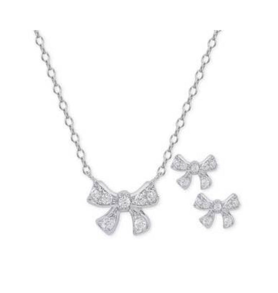 Bow Cz Necklace and Earring Set